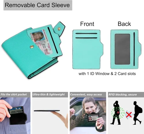 Vista 4 de FT FUNTOR RFID - Billetera de cuero para mujeres, tarjetero de mujer, pequeña billetera compacta de bolsillo con ventana para identificación