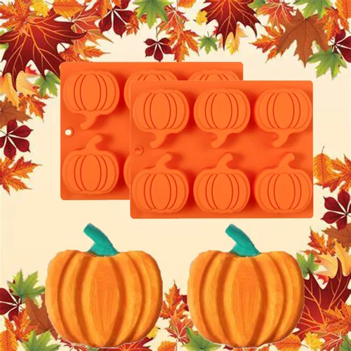 Vista 7 de Paquete de 2 moldes de silicona para pastel de calabaza, moldes de silicona para pastel de calabaza, moldes de chocolate de Acción de Gracias, 12