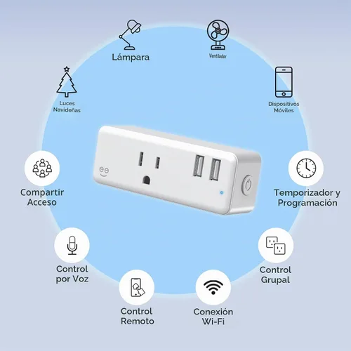 Vista 2 de Geeni Switch + Charge Multi Port Smart Wi-Fi Plug con 2 puertos USB, salida de ahorro de energía con control de aplicación, compatible con Alexa