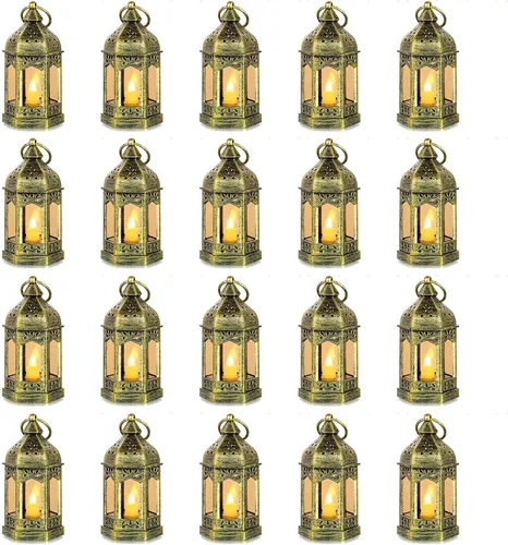 Vista 9 de Romadedi Mini Linternas Decorativas para Centro de Mesa: 10 piezas de linterna pequeña negra colgante a granel con velas LED parpadeantes para Negro