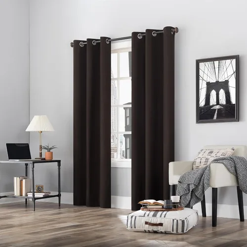 Vista 7 de Sun Zero Cyrus - Par de paneles de cortinas térmicas 100% opacas con ojales Cacao