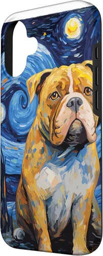 Vista 2 de Funda para iPhone 16 American Bully Starry Night para perro, mamá, perro, papá
