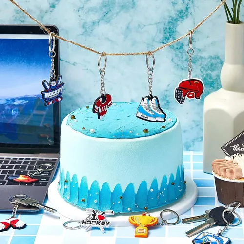 Vista 5 de Taiyin 36 llaveros de hockey a granel para fiestas deportivas, suministros de fiesta deportiva, regalos divertidos para jugadores de cumpleaños