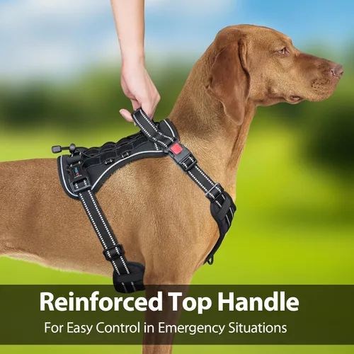 Vista 6 de PHOEPET Arnés táctico sin tirones para perro, chaleco de servicio con paneles Molle y bucle, fácil control con asa para perros pequeños (negro, S)