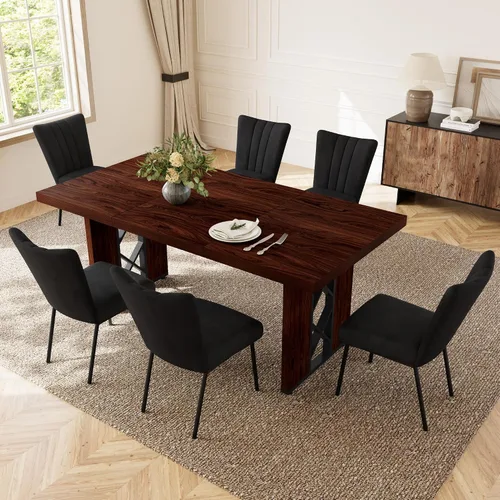 Vista 16 de HIPIHOM Mesa de comedor de granja de 70.8 pulgadas para 6 personas, mesa de cocina rectangular grande con patas resistentes, muebles de comedor
