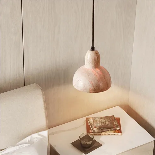 Vista 3 de Lámpara colgante industrial de estilo japonés para dormitorio, lámpara colgante de mesita de noche, lámpara colgante de piedra con agujero amarillo