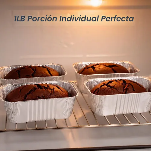 Vista 5 de MOACOCK Paquete de 50 mini moldes para pan de 1 libra, 6 x 3.5 x 2 pulgadas, moldes de pan desechables de papel de aluminio para hornear pasteles