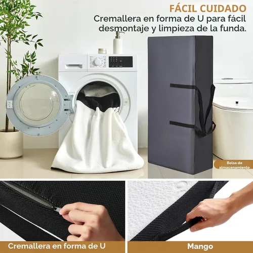 Vista 6 de Colchón Tríptico de 4 Pulgadas, Colchón de Espuma Viscoelástica Plegable Tamaño Individual con Cubierta Lavable de Viscosa Derivada de Bambú, Topper