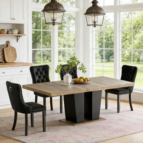 Vista 20 de Mesa de comedor extensible de 78.74 pulgadas para 6 8 y 10 pulgadas, moderna mesa de comedor extensible de granja con base de doble pedestal, mesa