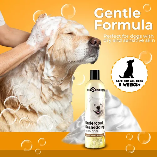 Vista 6 de Wagzer - Champú para perros altamente concentrado de 16 onzas, hace hasta 3.2 galones, a base de coco con vitamina E, Omega 3 y 6, nutre el pelaje