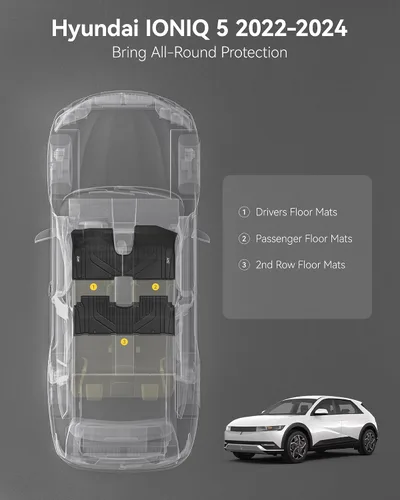 Vista 2 de 3W Alfombrillas para Hyundai Ioniq 5 2022-2024 (solo para consola inamovible), tapetes de TPE para todo tipo de clima, ajuste personalizado