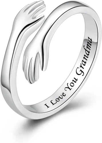 Vista 30 de Anillos de abrazo de plata esterlina S925 para mujeres, adolescentes y niñas, anillo ajustable para nieta, hija, esperanza, promesa, amistad, anillo