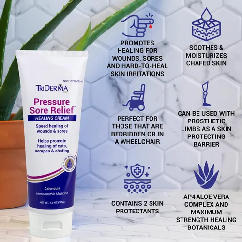 Vista 3 de Crema de Alivio y Curación de Úlceras por Presión TriDerma MD para Llagas de Cama, Úlceras por Presión, Curación de Heridas, Piel Abrazada y Úlceras
