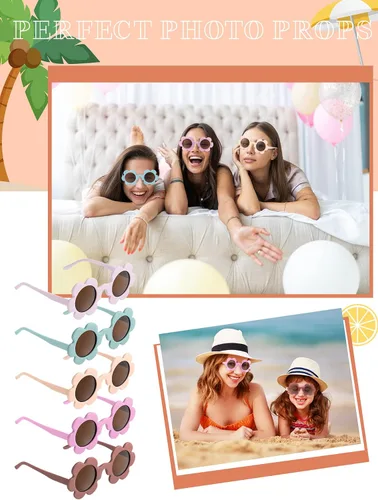 Vista 7 de 6 pares de lentes de sol de flores de Halloween de 5.71 pulgadas para adultos, redondos, protección UV, gafas de flores coloridas para mujeres