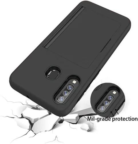 Vista 5 de Asuwish Funda compatible con Samsung Galaxy A21 y protector de pantalla de vidrio templado, accesorios de celda, soporte para tarjetas de crédito