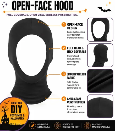 Vista 3 de Aniler Máscara unisex de elastano de cara abierta para Halloween, máscara elástica para disfraz de cosplay con capucha