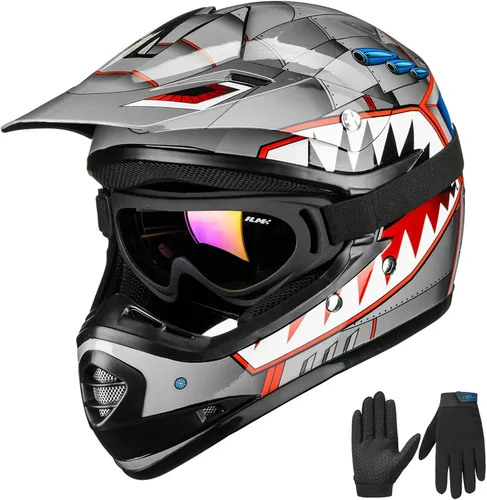 Vista 11 de ILM Casco con gafas de seguridad y guantes deportivos para niños y adolescentes, para motocross, cuatrimoto, motocicleta y todoterreno, aprobado por