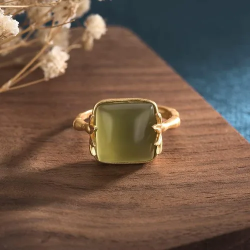 Vista 8 de Zaycca Anillos chinos de jade de bambú para mujer, anillo étnico de cobre chapado en oro ajustable con apertura, Esmalte, No