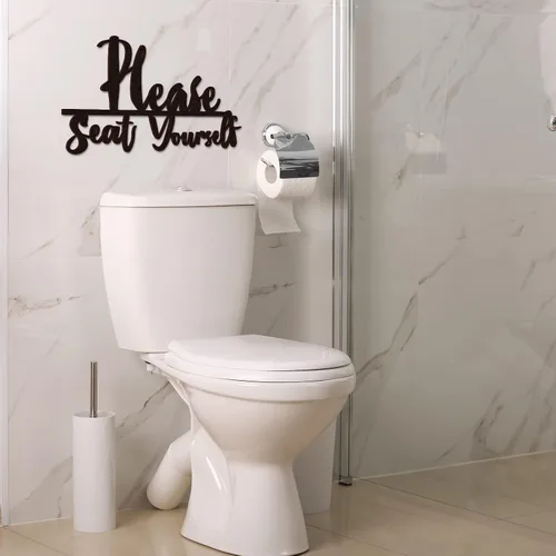 Vista 5 de Amyhill 2 juegos de decoración de pared de baño, lávate tus manos seriamente y por favor siéntate tú mismo, divertido letrero decorativo de madera