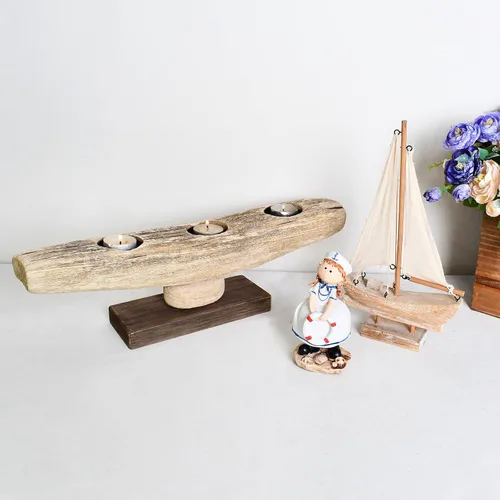 Vista 2 de Juego de 3 portavelas de madera para velas de té de madera rústica, soportes votivos, centros de mesa decorativos para bodas, fiestas, vacaciones