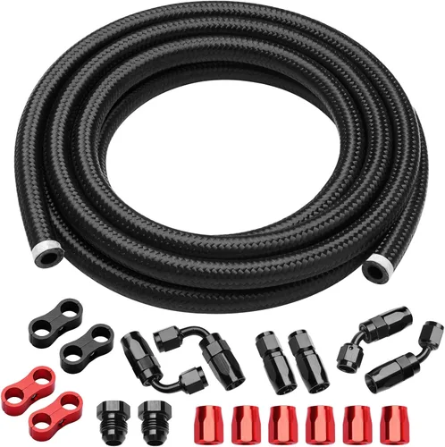 Vista 10 de Kit de línea de combustible 6AN de nailon trenzado CPE de 10 pies con accesorios de extremo de manguera AN6, negro