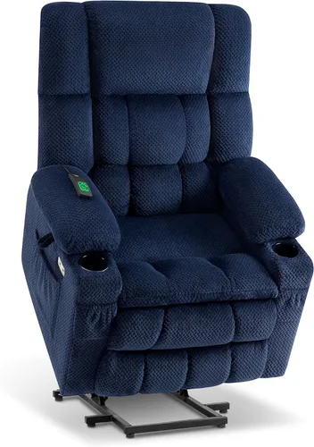Vista 33 de MCombo Silla reclinable eléctrica de motor dual con masaje y calor para personas mayores, posición infinita, puertos USB, portavasos, tela 7890 Beige