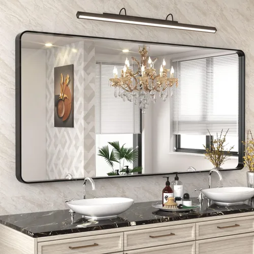 Vista 96 de WEER - Espejo de baño con luces LED, 50x70cm, espejo de tocador montado en la pared, 3 colores regulables, almohadilla antiempañante retroiluminada