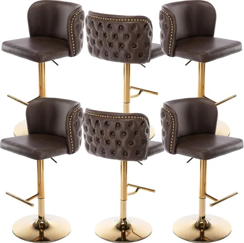 Vista 19 de Taburetes de bar tapizados de poliuretano con base dorada, taburetes de bar ajustables de 25-33 pulgadas, taburetes de mostrador con respaldo Beige