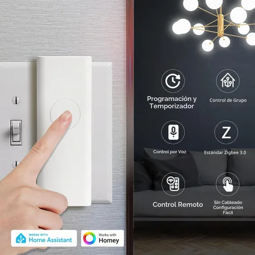Vista 2 de Interruptor inteligente Zigbee THIRDREALITY, tipo basculante/rocoto, sin necesidad de cableado. Se requiere hub, compatible con dispositivos Echo