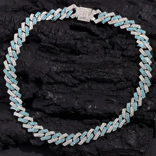 Vista 5 de loumssiy Cadena de eslabones cubanos de Miami chapada en plata para hombres y mujeres, collar cubano de Miami con diamantes para hombres, joyería