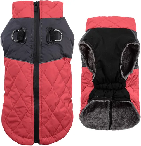 Vista 12 de JoyDaog - Abrigos de invierno para perros pequeños, chaqueta de cachorro con arnés, negro, XS Negro (estándar).