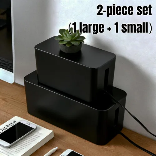 Vista 4 de Juego de organizador de cables 1L+1 pequeño con 4 bridas de silicona, caja de organización de cables de 2 piezas, organizador de cables de tapa