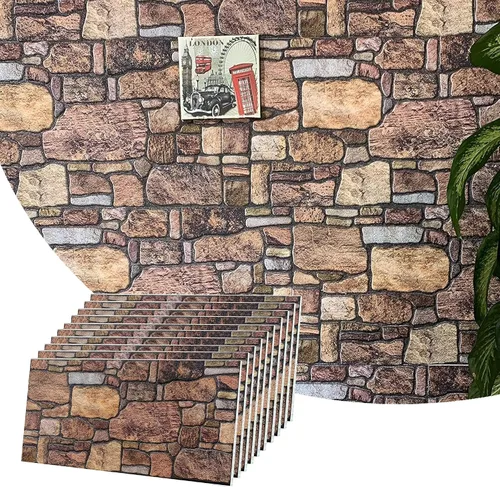 Vista 30 de Dundee Deco Paneles de pared 3D: revestimiento de pared marrón cobre con aspecto de piedra sepia, revestimiento de espuma de poliestireno
