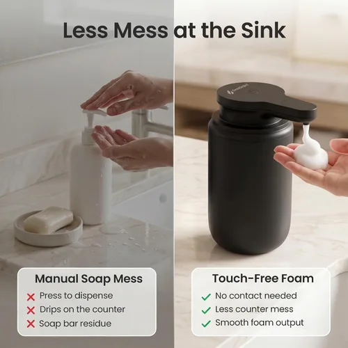 Vista 2 de GentleJet SimpleFoam - Dispensador automático de jabón espumoso, sensor sin contacto, recargable USB-C, IPX5 impermeable, doble salida