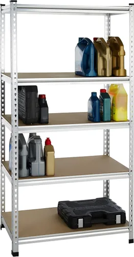 Vista 7 de Amazon Basics - Estantería de almacenamiento de resistencia media de doble poste, 5 niveles, tablero prensado, aluminio, 36 x 18 x 72 Servicio