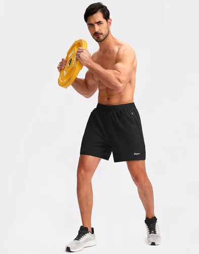 Vista 6 de Pudolla Pantalones cortos de correr para hombre, 5 pulgadas, ligeros, para gimnasio, entrenamiento, atlético, casual, con bolsillos con cremallera