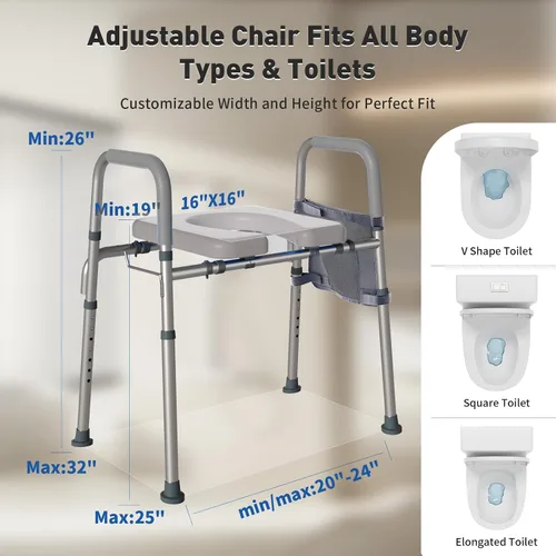 Vista 4 de WHLICKS Asiento elevado para inodoro con asas – Asiento elevado de ancho ajustable, cómodos elevadores de asiento de inodoro acolchados