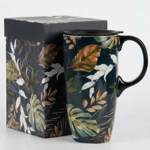 Vista 14 de DUSVALLY Juego de 2 tazas de viaje de cerámica con tapas, juego de tazas florales grandes de 17 onzas con asas, aptas para microondas