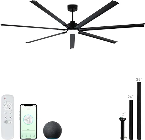 Vista 25 de Minislak Ventilador de techo de 72 pulgadas con luz, ventilador de techo industrial con 8 aspas de aluminio, ventilador inteligente negro dorado