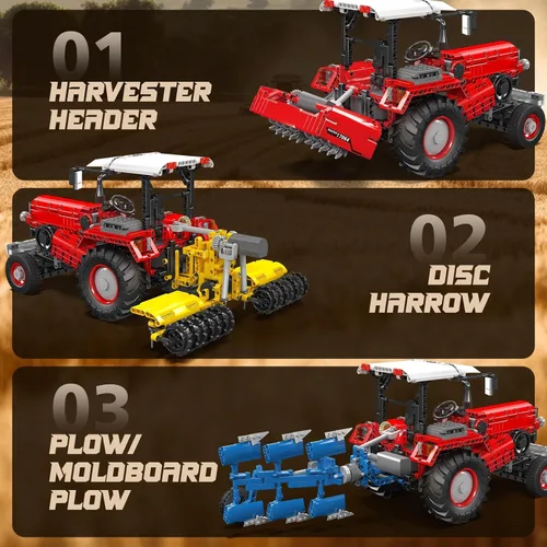Vista 3 de Mould King Modelo de tractor técnico 17064, máquina cosechadora de bloques de construcción de 1857 piezas, vehículos controlados a distancia