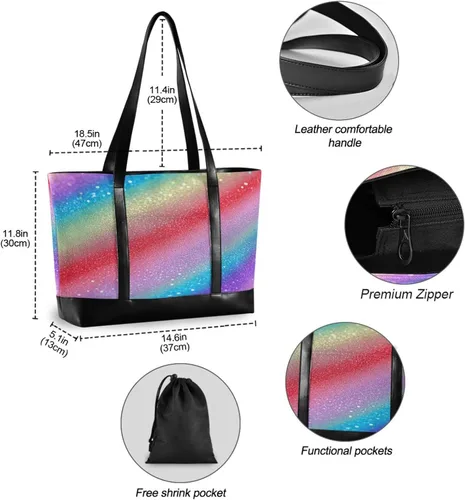 Vista 4 de Rainbow Gradient Glitter maletines profesionales con cremallera para universidad con pañal maletín ejecutivo para mujer