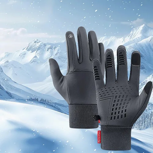 Vista 6 de Guantes térmicos de invierno con agarre antideslizante y dedos táctiles para deportes al aire libre Gris