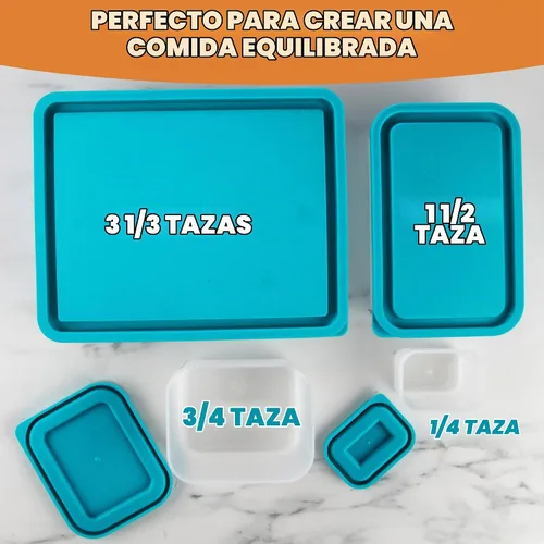 Vista 4 de Contenedores de almuerzo de control de porciones, contenedores reutilizables de preparación de comida, sin BPA, juego de 4 (turquesa)
