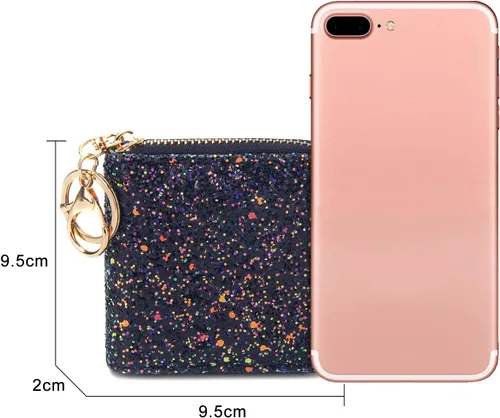 Vista 3 de GEEAD - Monedero pequeño con purpurina para mujer o niña, con anillo para llavero