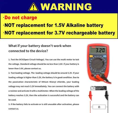 Vista 5 de EEMB ER14505 3.6V AA Batería de litio 2700mAh Li-SOCL₂ no recargable