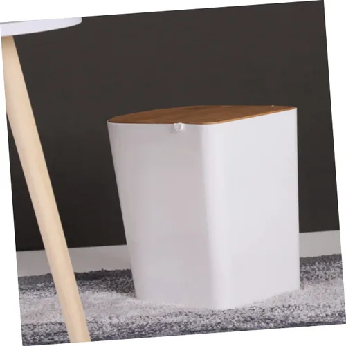 Vista 4 de Bote de basura de plástico moderno con tapa tipo prensa para baño y cocina, diseño compacto con capacidad