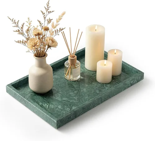 Vista 10 de Bandeja de mármol natural real para baño, tocador, cocina y escritorio, bandeja rectangular de piedra de mármol genuino para joyas, cosméticos