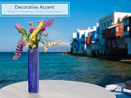 Vista 6 de Royal Imports jarrón decorativo de vidrio. Sirve como centro de mesa para el hogar o para bodas., Azul (Cobalt Blue) Single Stem Vase Flower Rose