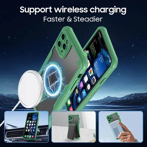 Vista 3 de Funda para iPhone 11 Pro Max, translúcida mate trasera compatible con Magsafe magnética, delgada, a prueba de golpes, con correa de cordón, funda