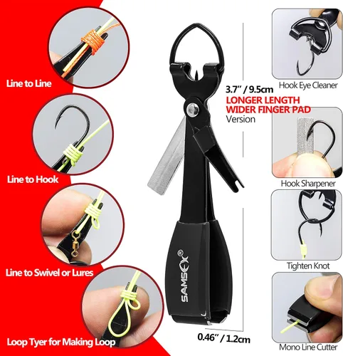Vista 2 de SAMSFX Herramienta para atar nudos de pesca, pinzas de pesca con mosca multifuncionales con retractor, hilo de pesca Knot Tyer, nudos de uñas